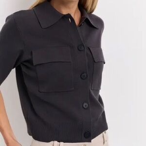 YAYA Short Sleeve Cardigan Polo in Dark Gray